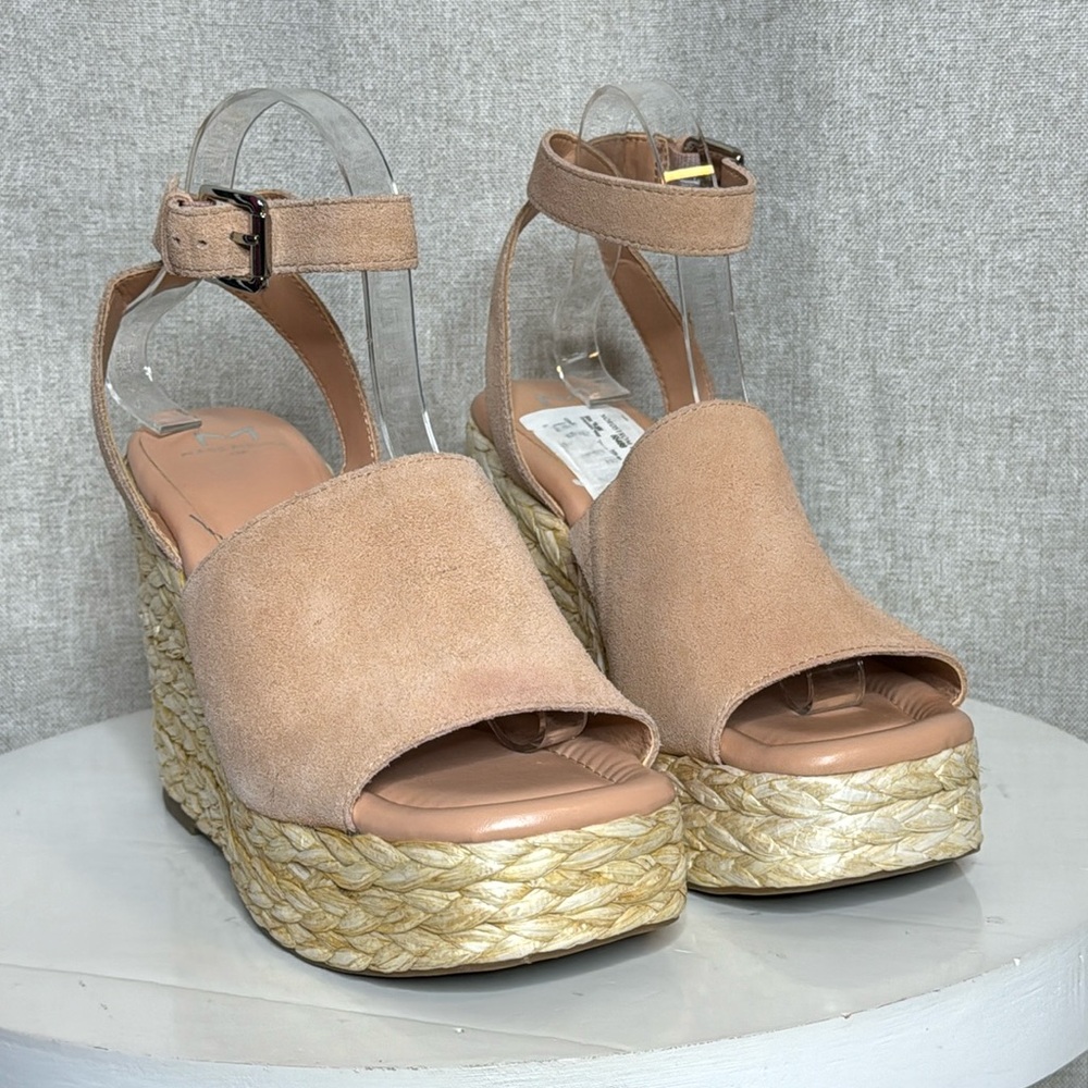 MARC FISHER NELLY PEACH SUEDE WOMENS  ANKLE STRAP ESPADRILLE WEDGES **NWT** - Picture 2 of 15